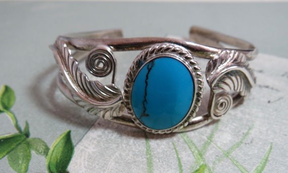 Navajo Style Southwestern Silver Cuff Bracelet W/ Turquoise SV56