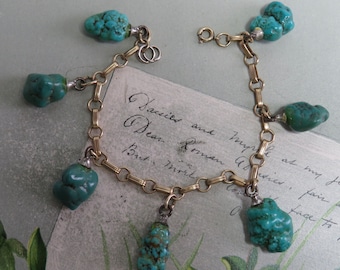 Vintage TURQUOISE NUGGET Southwestern Charm Bracelet.    GMOM