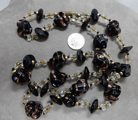 Venetian Art Glass Bead Necklace w/ Gold Glitter … - image 4