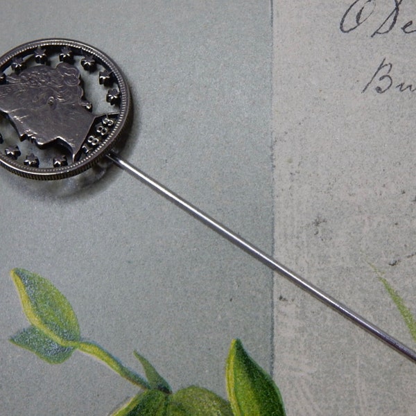 1883 Silver Cut Out Coin Love Token Stickpin    QCA44