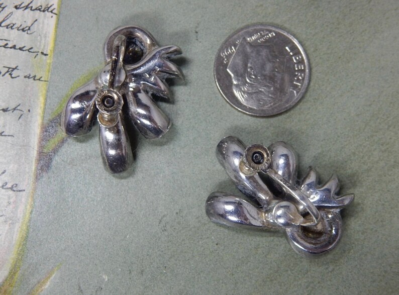 1940s Signed EISENBERG Sterling Silver and Rhinestone Screw Back Earrings OEL40