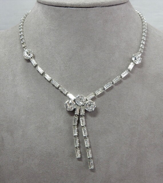 Signed WEISS Clear Rhinestone BOW 
