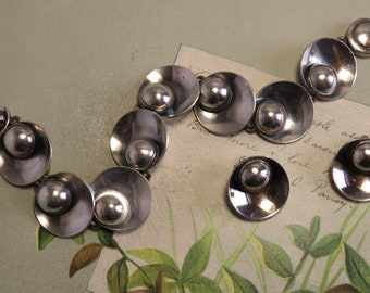 Niels Erik From Denmark Modernist Sterling Silver Disk Link Bracelet & Clip Earrings Set.   UAF11/12