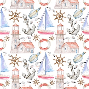 Sailing Digital Download, Seamless Pattern, Repeat Pattern, Png, Journal Paper, Backing Paper, Craft Projects, Seaside, Boats, Lighthouse