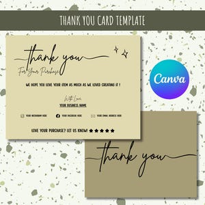 Modelo de cartão de agradecimento empresarial minimalista EDITÁVEL Canva, cartão de agradecimento pelo pedido, cartão de visita para pequenas empresas, download instantâneo