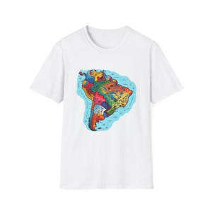 Camiseta con el mapa de Sudamérica, camiseta gráfica, camiseta vintage, top retro, ropa unisex