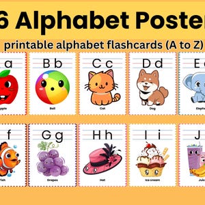 Tarjetas didácticas del alfabeto de la A a la Z. Bonitos carteles imprimibles del ABC con objetos reales en PDF para preescolar y jardín de infantes.