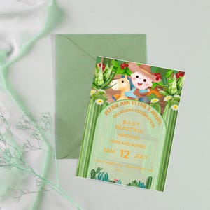 Bewerkbare, afdrukbare babyshoweruitnodigingssjabloon in prachtige cactuskleuren. Het is een uitnodiging. Het is een speciale uitnodigingskaart.