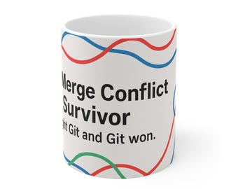Merge Conflict Survivor Mug, Funny Developer Gift