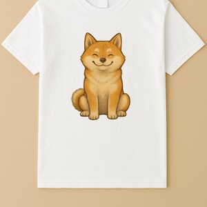 Smiling Shiba Inu T-Shirt || Cute Cartoon Dog Tee for Animal Lovers, Japanese Style Pet Streetwear, and Kawaii Fashion Fans