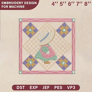 Thrifting Inspired Sunbonnet Sue Embroidery Design, Vintage Bonnet Girl, Grandmacore Cottagecore Baby Pattern, Heirloom Nursery Art