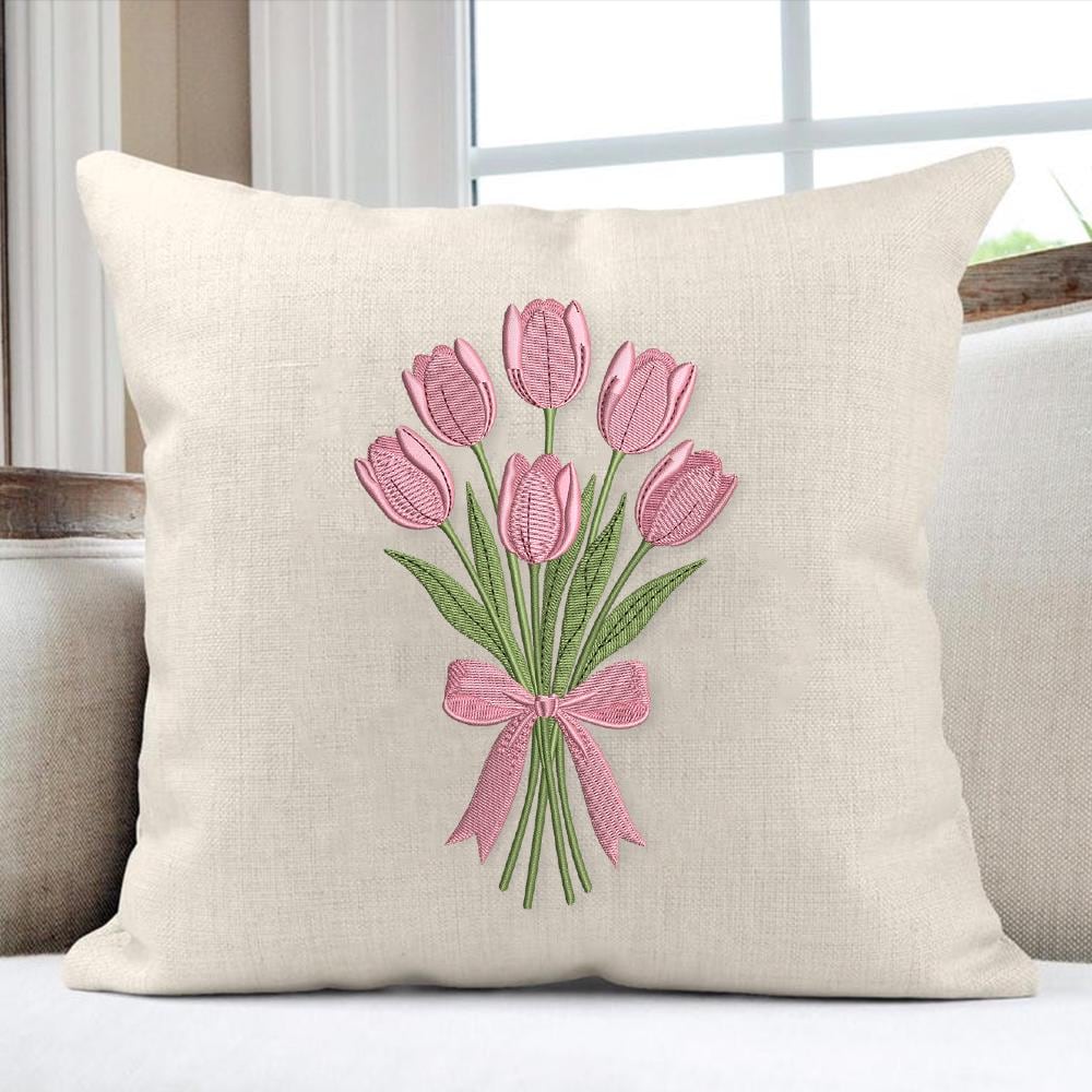 Tulip Bouquet Embroidery Design, Pink Flower Machine Embroidery File ...