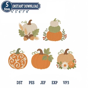 Pumpkin Embroidery Designs, Autumn Pumpkin Machine Embroidery, Fall Season Embroidery, Instant Download