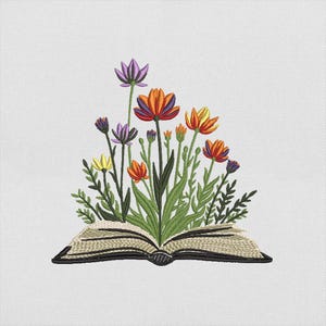 Book with Blooming Flowers, Embroidery Design, Floral Reading Machine Embroidery design, Literary Garden Embroidery File