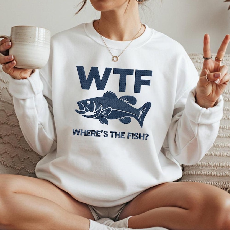 Worldoftshirts Fish WTF Where's the Fish Embroidery Design, Funny Fishing Machine ...