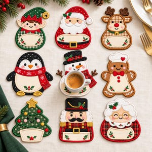 9 ITH Julunderlägg Maskinbroderipaket, Jultomtenisse Ren Snögubbe Pingvin Pepparkaksträd Nötknäppare Muggmattor, Direkt Nedladdning
