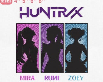 Diseño de bordado de Huntrix Girls, archivo de bordado a máquina de Demon Hunter de Kpop, descarga instantánea Dst Pes Exp Jef Vp3
