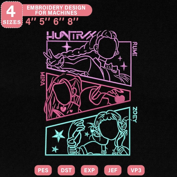 Huntrixガールズ刺繍デザイン、Kポップデーモンハンターに