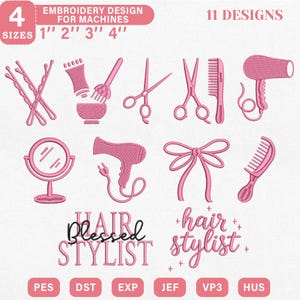 Hair Stylist Icon Bundle Embroidery Design | 11 Mini Salon Tools Pes Dst Jef Vp3 | Instant Download