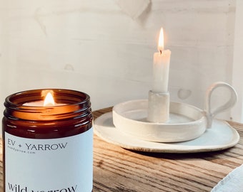 Wild Yarrow Wooden Wick Refillable Apricot Coconut Soy Candle Apothecary