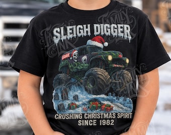 Monster Truck Christmas PNG • Sleigh Digger Parody Clipart • Funny Grunge Holiday Skull Design