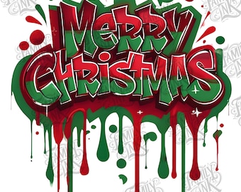 Merry Christmas Graffiti PNG | Dripping Paint Art | Urban Sublimation | Street Style Christmas Shirt Design
