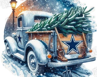 Cowboys Christmas PNG • Football Christmas Truck PNG • Rustic Winter Tree Farm • Western Country Holiday • Snowy Farmhouse Digital Download