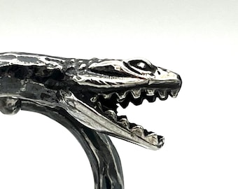 Schlangenkopf Sterling Silber Ring — Gehämmert Gothic Schmuck