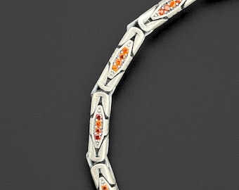 Ruby Decorated Sterling Silver Byzantine Bracelet for Men: King's Chain Link, Oxidized Finish