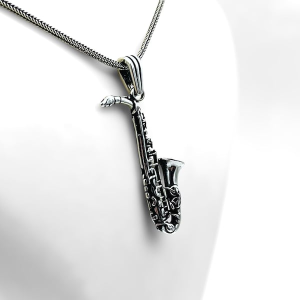 Sterling Silber Saxophon Anhänger Halskette für Musiker: Jazz Instrument Schmuck
