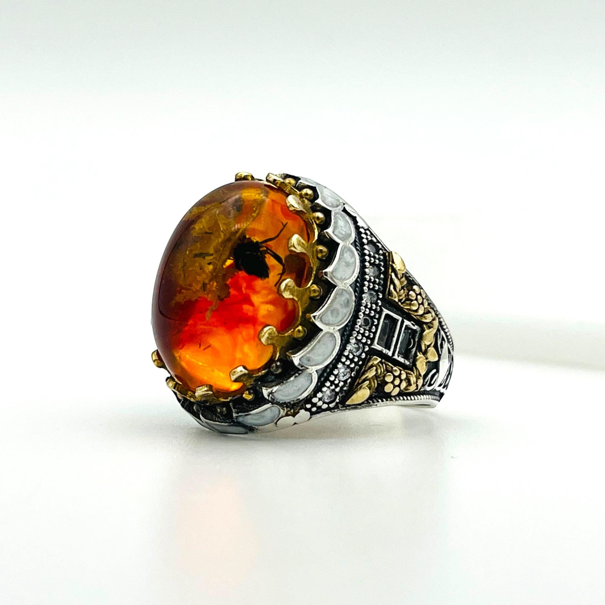 Amber Ring Men Insect