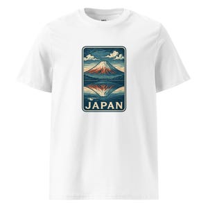 Mount Fuji Ukiyo-e Style T-Shirt | Reflected Fuji in Lake with “JAPAN” Text | Japanese Vintage Art Tee