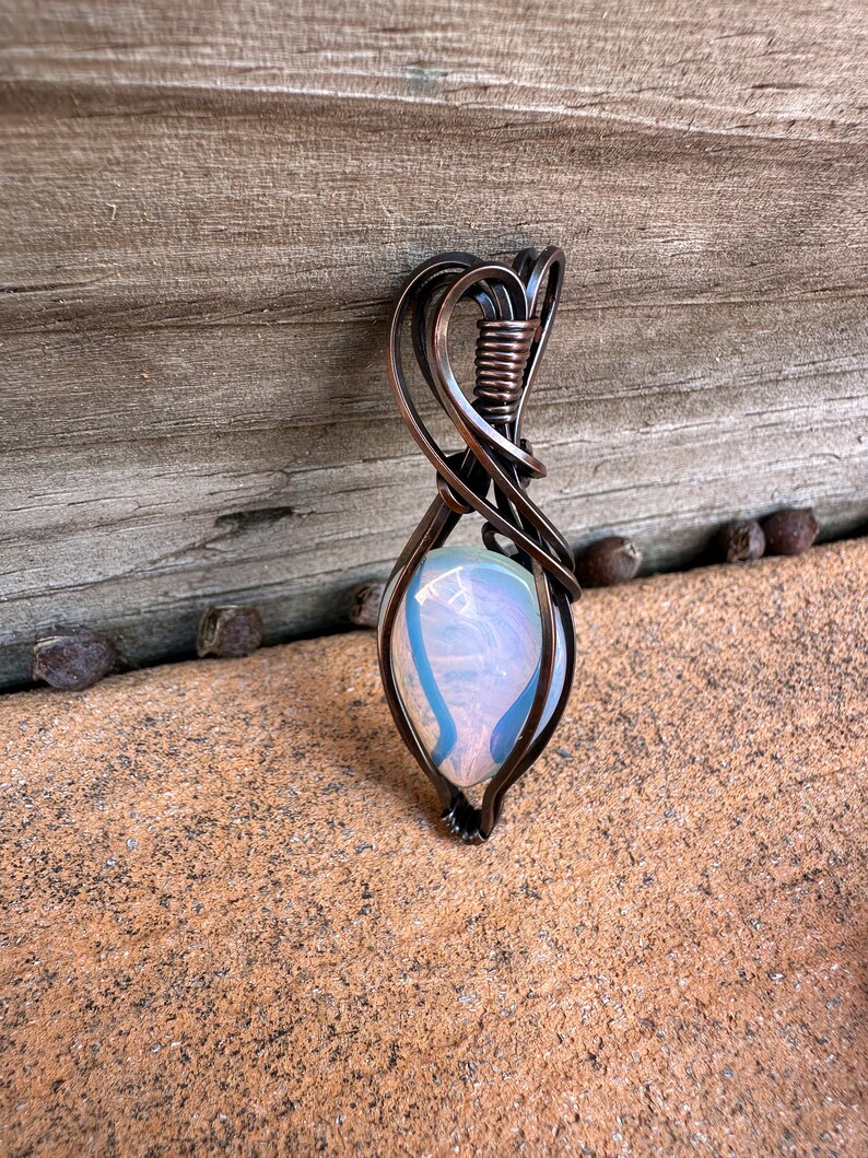 Boulder Opal Pendant Teardrop Shaped Antiqued Copper Patina Wire
