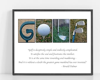 GOLF Gift - GOLF Lover - Gift for him, Golf Art - Photo Alphabet Print with Arnold Palmer Quote - 8x10 or 11x14