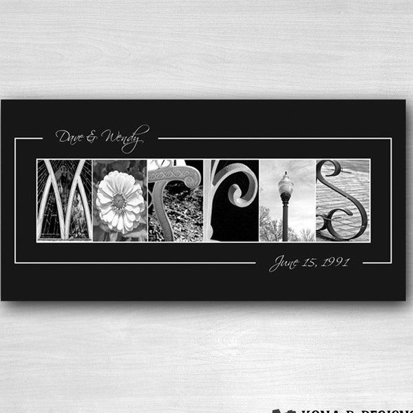 Custom WEDDING GIFT Alphabet Photography Name Frame Print 10x20 (Unframed)