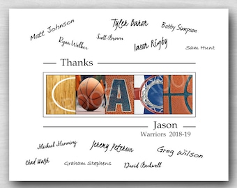 Personalized Gift for basketball coach - Team gift for Coach - Basketball coach End of Season Gift with player's signatures -11x14