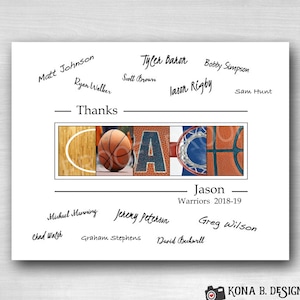 Personalized Gift for basketball coach - Team gift for Coach - Basketball coach End of Season Gift with player&#39;s signatures -11x14
