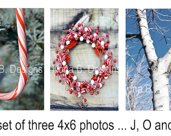 JOY Christmas Holiday Decoration - Hostess gift - Alphabet Photography - set of THREE photos-UNFRAMED