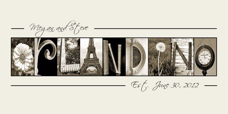 Alphabet Photography Name Frame Photo Letters 10x20 Print unframed Custom Wedding Print