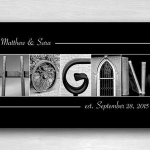 Letter Photo Art - Wedding Sign - LAST Name Photo Art -  Black and White Print- 10x20 Unframed