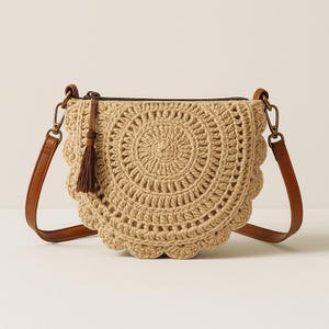 Handmade Crochet Crossbody Bag – Boho Woven Shoulder Purse, Summer Straw Bag for Women