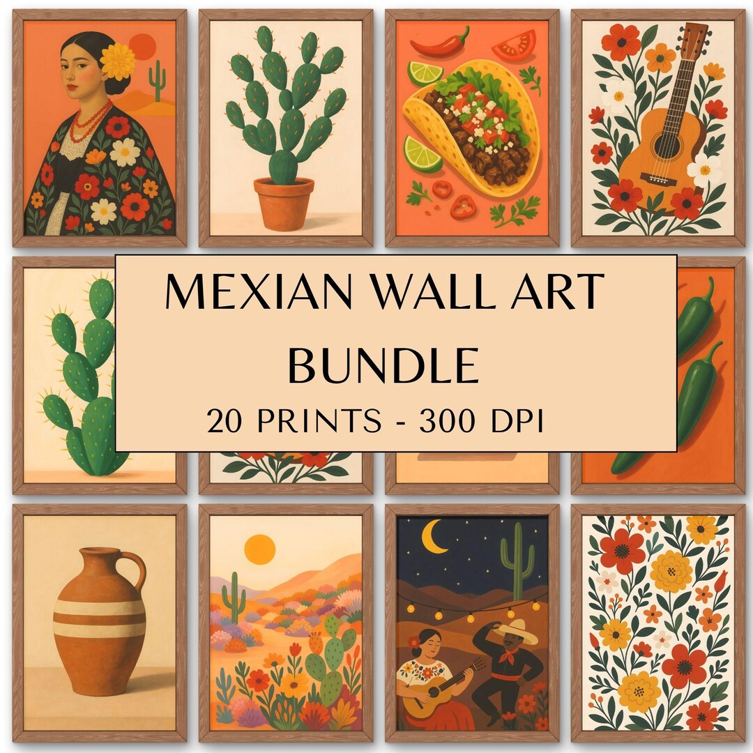 Mexican Inspired Wall Art Bundle, 20 Gallery Prints, Digital Download ...