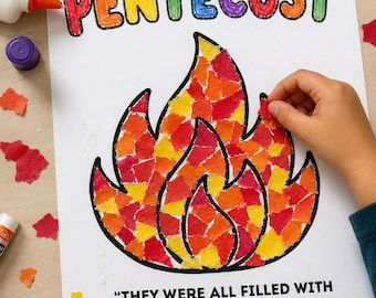 Attività di colorazione per la Pentecoste, Pagina da colorare, Stampabile per bambini, Carta velina, Pittura con le dita, Attività con storia biblica dello Spirito Santo
