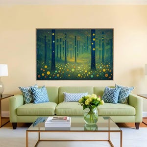 Echanted Glow Forest Whimsical Nighttime Woodland Scene | Digital Download Wall Art, Home Decor