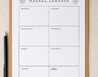 Planificador semanal minimalista - Sin fecha - A4 (PDF) - Hoja de productividad para la gestión del tiempo y el seguimiento de hábitos