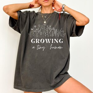 Growing A Tiny Human Shirt, Pregnancy Announcement Shirt, Spring Flower Baby Reveal Maternity Shirt, Funny Mother Shirt, Mother&#39;s Day Shirt