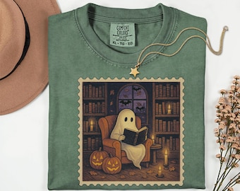 Retro Ghost Reading Books Shirt: Funny Halloween Teacher Tee