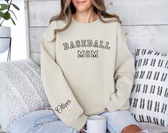 Personalize Baseball Mom Kids Name On Sleeve Sweatshirt, Baseball Mom Gift,Baseball Season Shirt, Mom Baseball Sweater