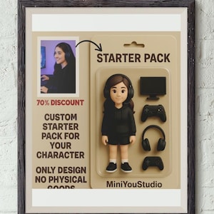 Custom Gamer Girl Starter Pack Cartoon Portrait Personalized Digital Character Funny Gift for Gamers and Streamers