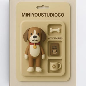 Custom Dog Starter Pack Cartoon Puppy Portrait Digital Pet Art with Bone and Bowl